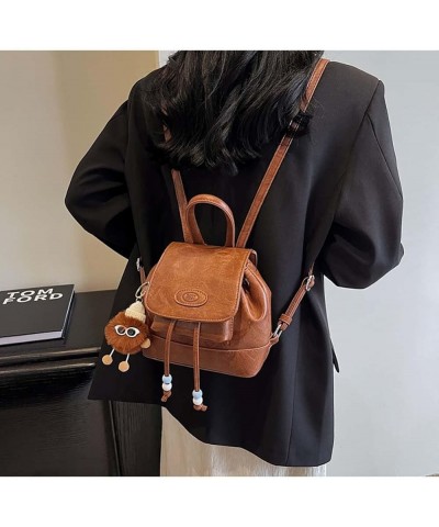 Retro backpack, female bucket bag,versatile backpack, niche design backpack Brown $34.67 Backpacks