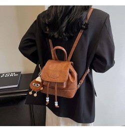 Retro backpack, female bucket bag,versatile backpack, niche design backpack Brown $34.67 Backpacks