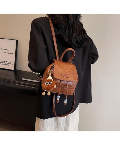 Retro backpack, female bucket bag,versatile backpack, niche design backpack Brown $34.67 Backpacks