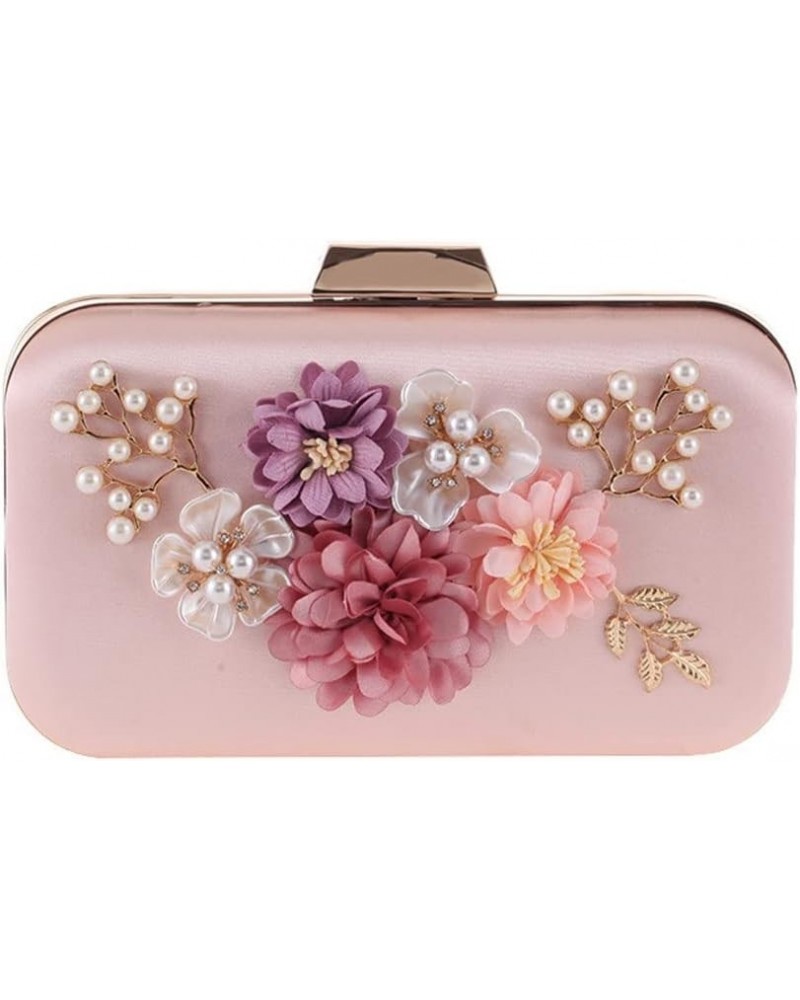 Flower Women Handbags Shell Pearl Lady Evening Bags Metal Golden Retro Satin Chain Clutches Purse D $52.06 Evening Bags