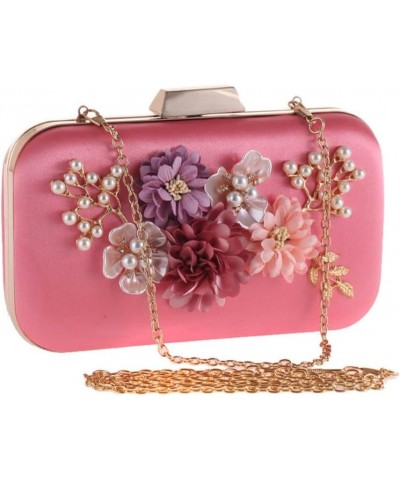 Flower Women Handbags Shell Pearl Lady Evening Bags Metal Golden Retro Satin Chain Clutches Purse D $52.06 Evening Bags