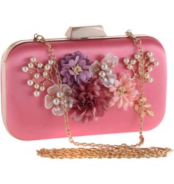 Flower Women Handbags Shell Pearl Lady Evening Bags Metal Golden Retro Satin Chain Clutches Purse D $52.06 Evening Bags