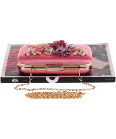 Flower Women Handbags Shell Pearl Lady Evening Bags Metal Golden Retro Satin Chain Clutches Purse D $52.06 Evening Bags