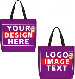 Custom Bags with Team Text Photo Logo Custom Tote Bags for Small Business Personalized Tote Bags In Bulk Women Girls Purple $...