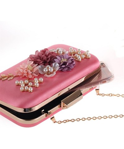 Flower Women Handbags Shell Pearl Lady Evening Bags Metal Golden Retro Satin Chain Clutches Purse D $52.06 Evening Bags