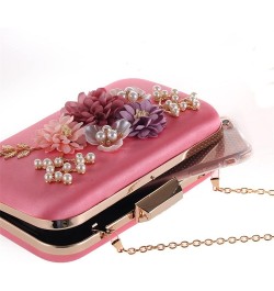 Flower Women Handbags Shell Pearl Lady Evening Bags Metal Golden Retro Satin Chain Clutches Purse D $52.06 Evening Bags