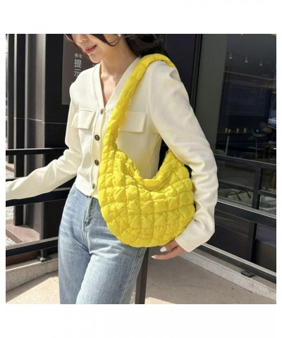 Puffer Tote Bag Quilted Bag Trendy Cute Handbags White Purse Crescent Shoulder Bag Cute Purses for Women (Deep Pink) Yellow $...