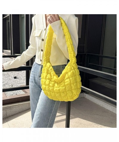 Puffer Tote Bag Quilted Bag Trendy Cute Handbags White Purse Crescent Shoulder Bag Cute Purses for Women (Deep Pink) Yellow $...