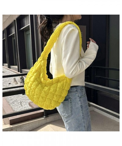 Puffer Tote Bag Quilted Bag Trendy Cute Handbags White Purse Crescent Shoulder Bag Cute Purses for Women (Deep Pink) Yellow $...