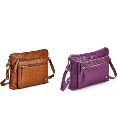 Pack of 2 Small Soft Pebbled Real Leather Crossbody Handbags and Purses - Triple Zip Premium Sling Crossover Shoulder Bag for...