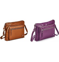 Pack of 2 Small Soft Pebbled Real Leather Crossbody Handbags and Purses - Triple Zip Premium Sling Crossover Shoulder Bag for...