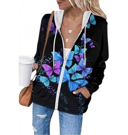 Womens Hoodies Zip Up Drawstring Sweatshirts Long Sleeve Oversized Y2k Clothes Casual Loose Jackets with Pockets 7-blue $10.6...