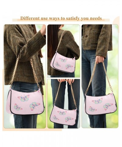 Color Butterflies Pink Striped Womens Shoulder Bag for Women Girls Hobo Tote Handbag Gold Chain Crossbody Bag with Zipper Clu...