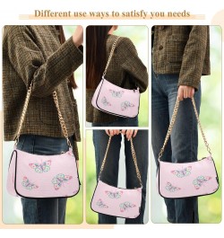 Color Butterflies Pink Striped Womens Shoulder Bag for Women Girls Hobo Tote Handbag Gold Chain Crossbody Bag with Zipper Clu...