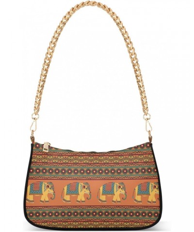 Clutch Shoulder Bags Tote Evening Purse Handbags for Women Hobo Bags Indian Traditional Elephants on Orange with Zipper Closu...