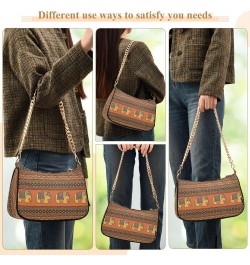 Clutch Shoulder Bags Tote Evening Purse Handbags for Women Hobo Bags Indian Traditional Elephants on Orange with Zipper Closu...