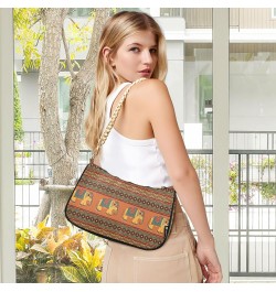 Clutch Shoulder Bags Tote Evening Purse Handbags for Women Hobo Bags Indian Traditional Elephants on Orange with Zipper Closu...