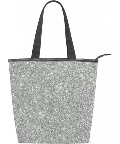 Silver Glitter Pattern Print(2) Tote Handbag for Women Tote Bag, Canvas + leather Shoulder Bag, Hobo bag, Satchel Purse(226rh...