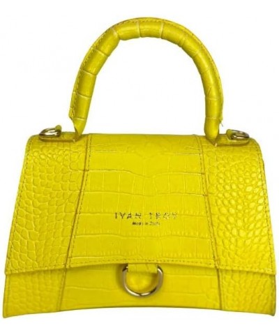 Italian Crocodile print Handbags for Women Genuine Cow Leather Purses Top Handles Shoulder Bag Yellow $58.52 Shoulder Bags