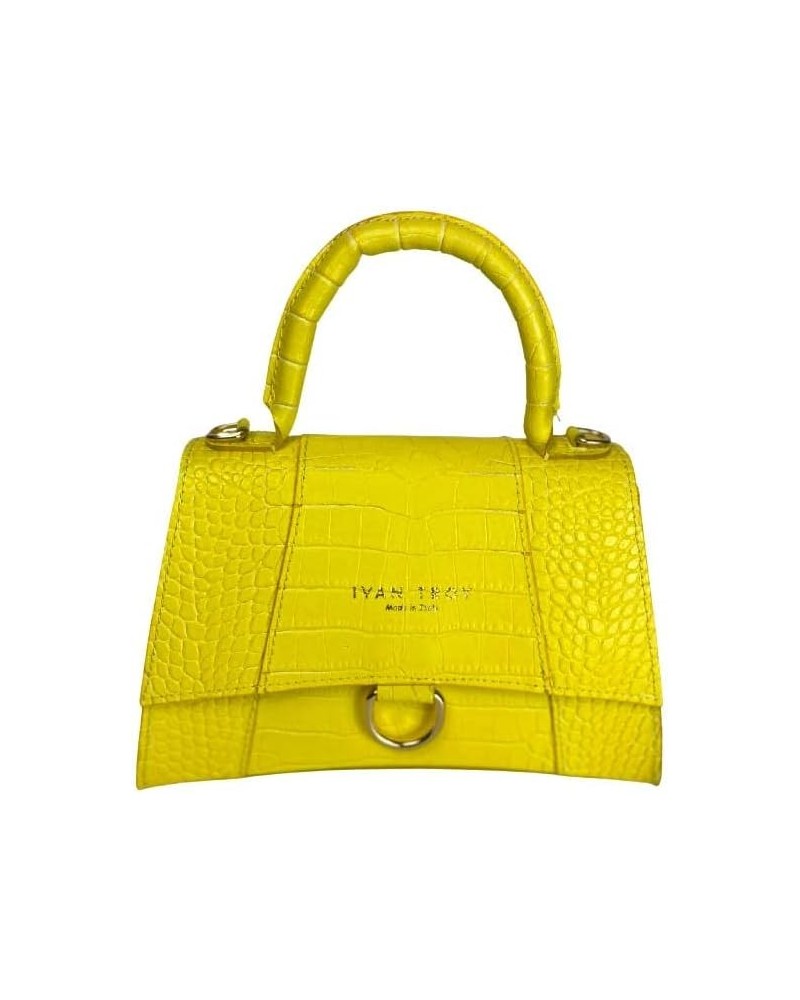 Italian Crocodile print Handbags for Women Genuine Cow Leather Purses Top Handles Shoulder Bag Yellow $58.52 Shoulder Bags