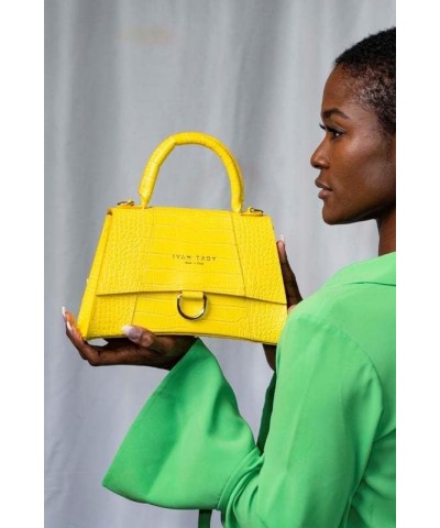 Italian Crocodile print Handbags for Women Genuine Cow Leather Purses Top Handles Shoulder Bag Yellow $58.52 Shoulder Bags