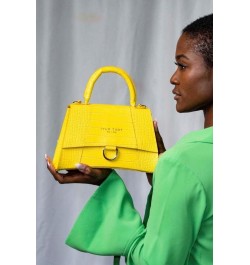 Italian Crocodile print Handbags for Women Genuine Cow Leather Purses Top Handles Shoulder Bag Yellow $58.52 Shoulder Bags