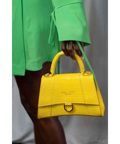 Italian Crocodile print Handbags for Women Genuine Cow Leather Purses Top Handles Shoulder Bag Yellow $58.52 Shoulder Bags