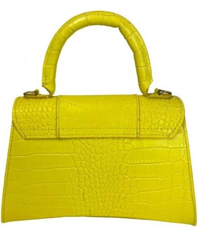 Italian Crocodile print Handbags for Women Genuine Cow Leather Purses Top Handles Shoulder Bag Yellow $58.52 Shoulder Bags