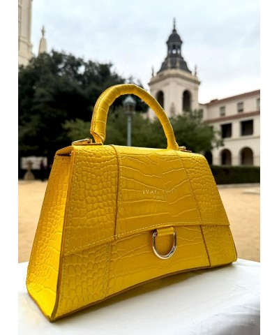 Italian Crocodile print Handbags for Women Genuine Cow Leather Purses Top Handles Shoulder Bag Yellow $58.52 Shoulder Bags