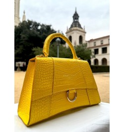 Italian Crocodile print Handbags for Women Genuine Cow Leather Purses Top Handles Shoulder Bag Yellow $58.52 Shoulder Bags