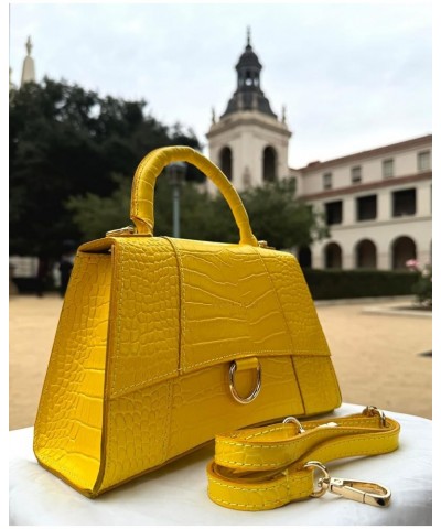 Italian Crocodile print Handbags for Women Genuine Cow Leather Purses Top Handles Shoulder Bag Yellow $58.52 Shoulder Bags