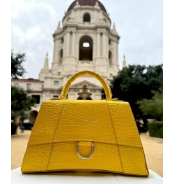 Italian Crocodile print Handbags for Women Genuine Cow Leather Purses Top Handles Shoulder Bag Yellow $58.52 Shoulder Bags