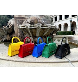 Italian Crocodile print Handbags for Women Genuine Cow Leather Purses Top Handles Shoulder Bag Yellow $58.52 Shoulder Bags