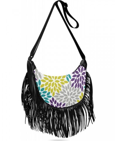 Abstract Colored Floral Fringe Bag for Women Cross Body Bag Tassel Shoulder Bag Satchel $15.38 Crossbody Bags