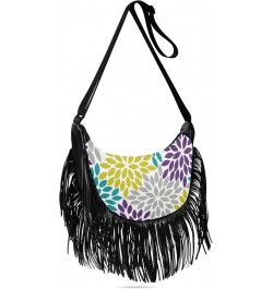 Abstract Colored Floral Fringe Bag for Women Cross Body Bag Tassel Shoulder Bag Satchel $15.38 Crossbody Bags