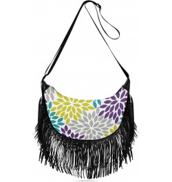 Abstract Colored Floral Fringe Bag for Women Cross Body Bag Tassel Shoulder Bag Satchel $15.38 Crossbody Bags