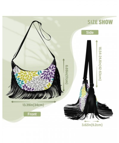 Abstract Colored Floral Fringe Bag for Women Cross Body Bag Tassel Shoulder Bag Satchel $15.38 Crossbody Bags