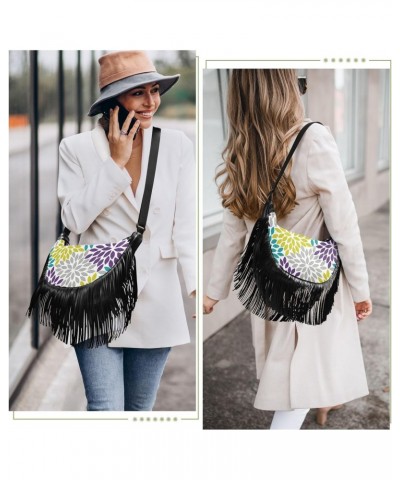 Abstract Colored Floral Fringe Bag for Women Cross Body Bag Tassel Shoulder Bag Satchel $15.38 Crossbody Bags