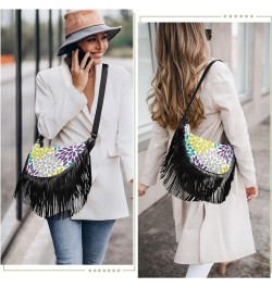 Abstract Colored Floral Fringe Bag for Women Cross Body Bag Tassel Shoulder Bag Satchel $15.38 Crossbody Bags