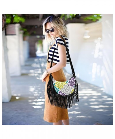 Abstract Colored Floral Fringe Bag for Women Cross Body Bag Tassel Shoulder Bag Satchel $15.38 Crossbody Bags