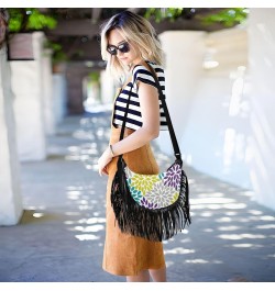 Abstract Colored Floral Fringe Bag for Women Cross Body Bag Tassel Shoulder Bag Satchel $15.38 Crossbody Bags