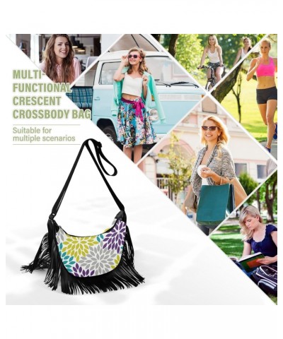 Abstract Colored Floral Fringe Bag for Women Cross Body Bag Tassel Shoulder Bag Satchel $15.38 Crossbody Bags