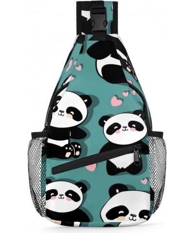 Sling Bag Panda Heart Adjustable Sling Backpack Crossbody Shoulder Backpack Anti-theft Rope Chest Shoulder Daypack for Travel...