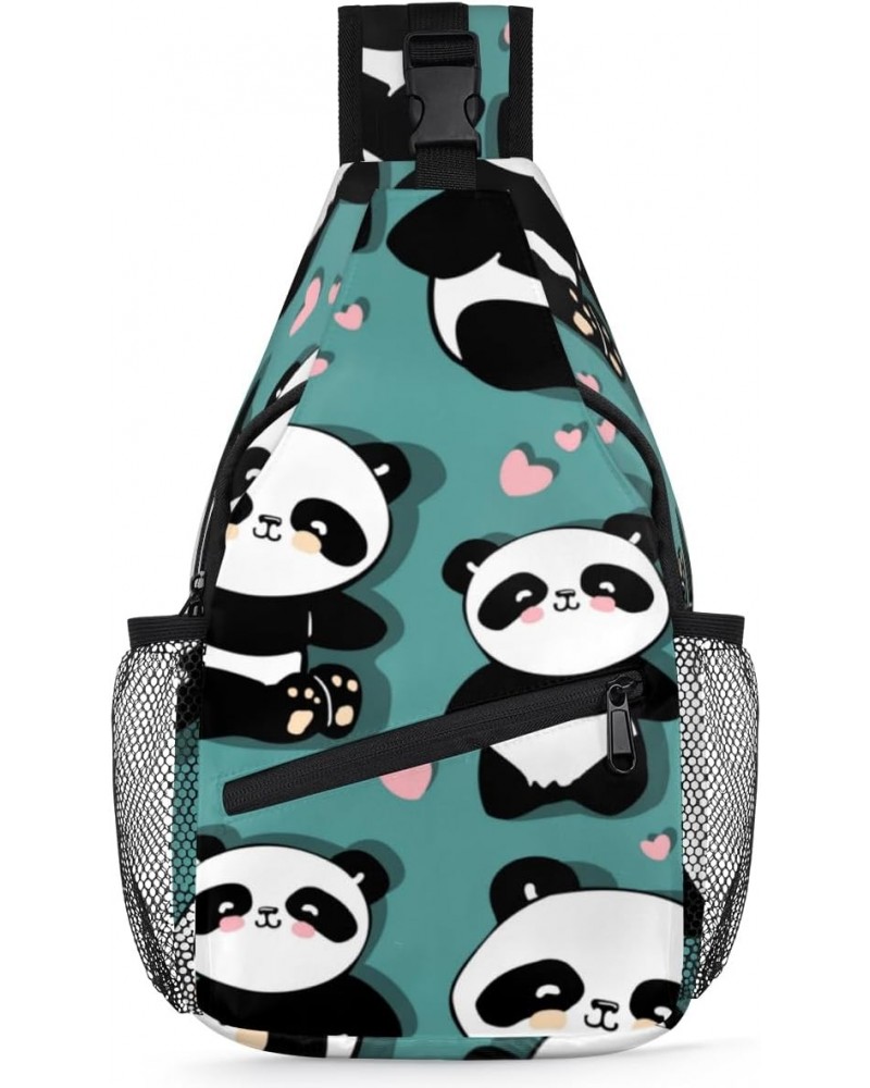 Sling Bag Panda Heart Adjustable Sling Backpack Crossbody Shoulder Backpack Anti-theft Rope Chest Shoulder Daypack for Travel...