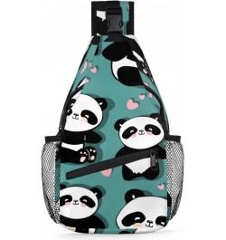 Sling Bag Panda Heart Adjustable Sling Backpack Crossbody Shoulder Backpack Anti-theft Rope Chest Shoulder Daypack for Travel...