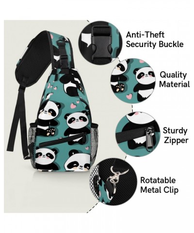 Sling Bag Panda Heart Adjustable Sling Backpack Crossbody Shoulder Backpack Anti-theft Rope Chest Shoulder Daypack for Travel...