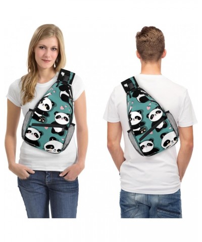 Sling Bag Panda Heart Adjustable Sling Backpack Crossbody Shoulder Backpack Anti-theft Rope Chest Shoulder Daypack for Travel...