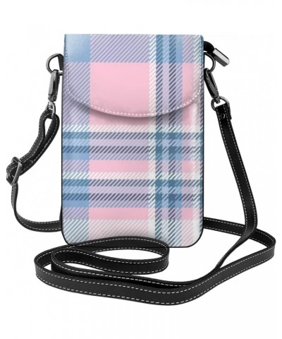 Plaid Pink Blue Cell Phone Purse Small Crossbody Bags Lightweight Shoulder Bag For Women $19.69 Crossbody Bags