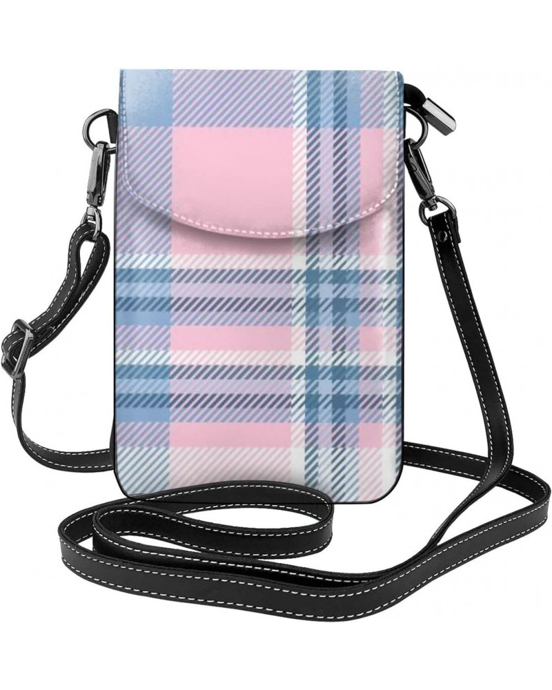 Plaid Pink Blue Cell Phone Purse Small Crossbody Bags Lightweight Shoulder Bag For Women $19.69 Crossbody Bags