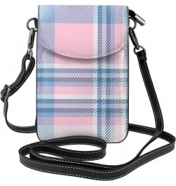 Plaid Pink Blue Cell Phone Purse Small Crossbody Bags Lightweight Shoulder Bag For Women $19.69 Crossbody Bags